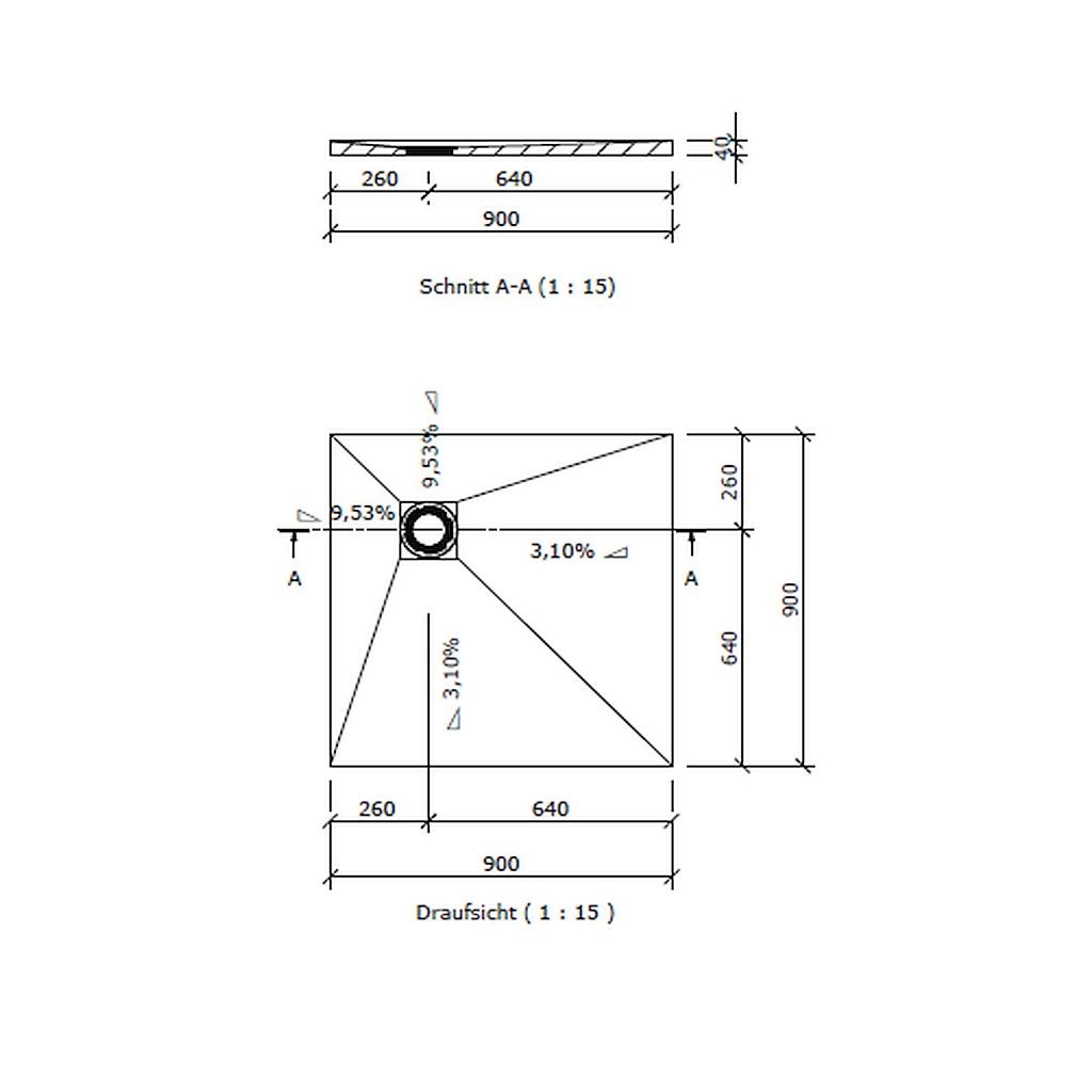 Wedi Fundo Primo Bodenelement QUADRATISCH | 900 x 900 x 40 mm