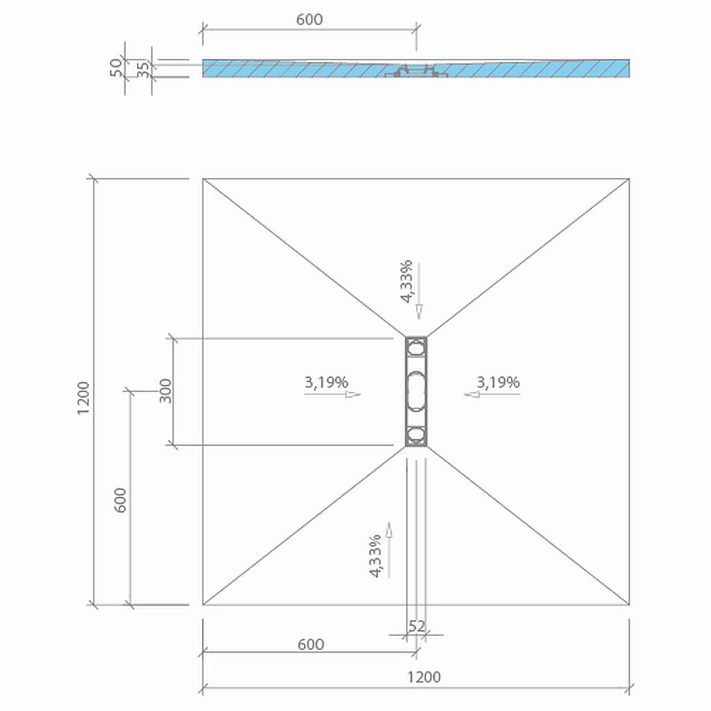 wedi Fundo Riofino QUADRATISCH | ZENTRAL | 1200 x 1200 x 50 mm