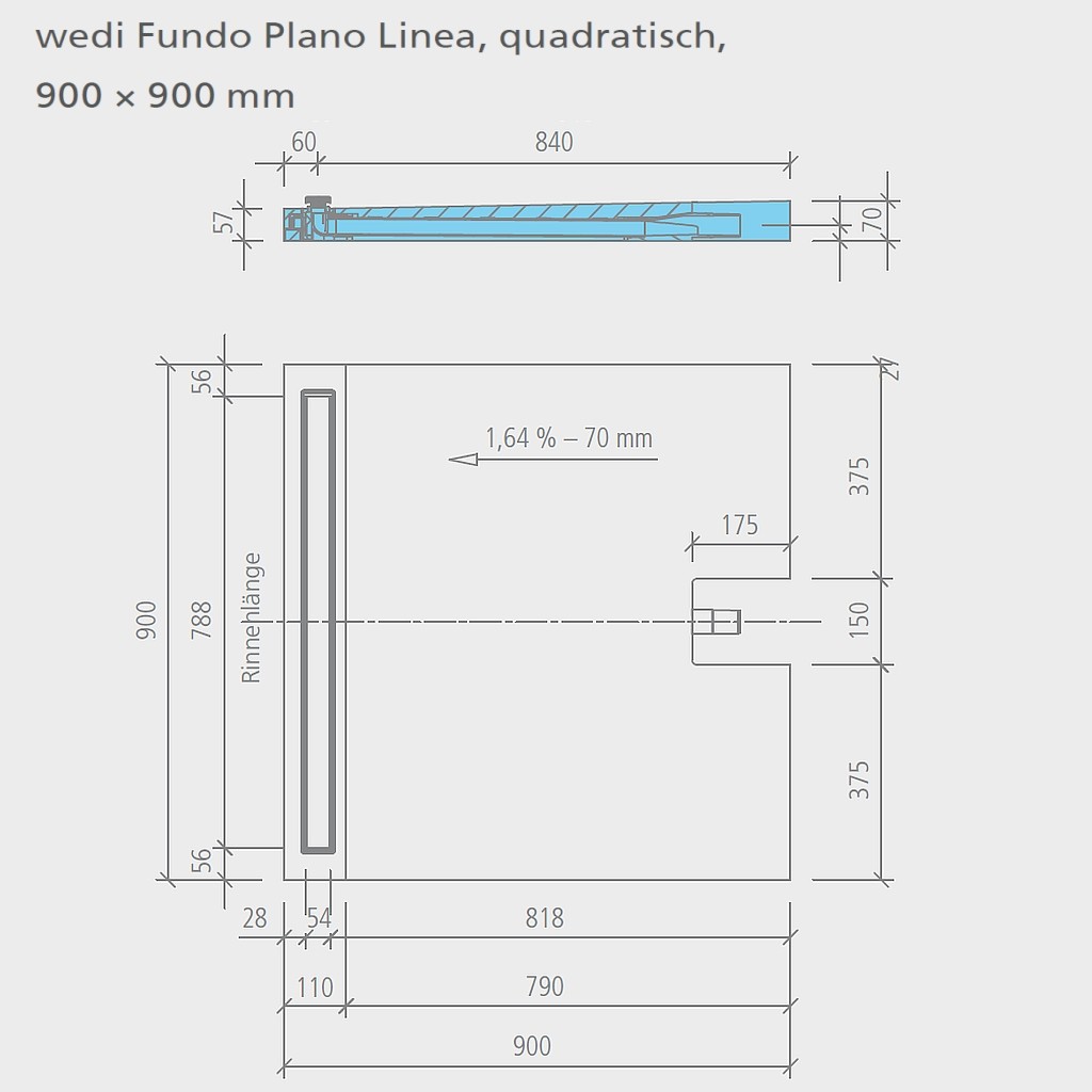 wedi Fundo Plano Linea Bodenelement QUADRATISCH | KURZE RINNE
