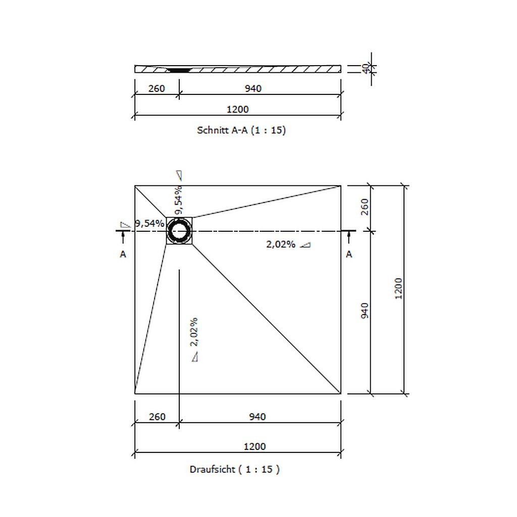 Wedi Fundo Primo Bodenelement QUADRATISCH | 900 x 900 x 40 mm