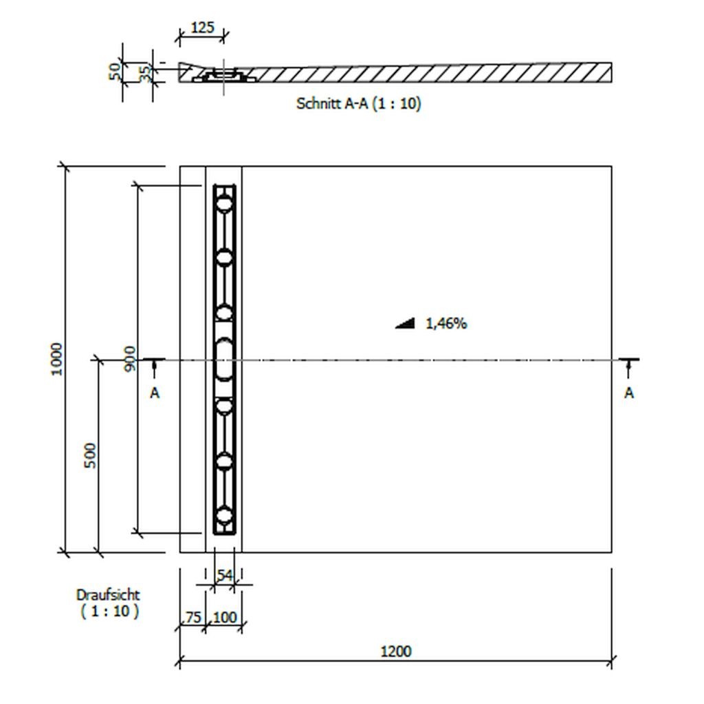 wedi Fundo Riolito | Bodenelement QUADRAT | 900 x 900 x 50 mm Lange Rinne