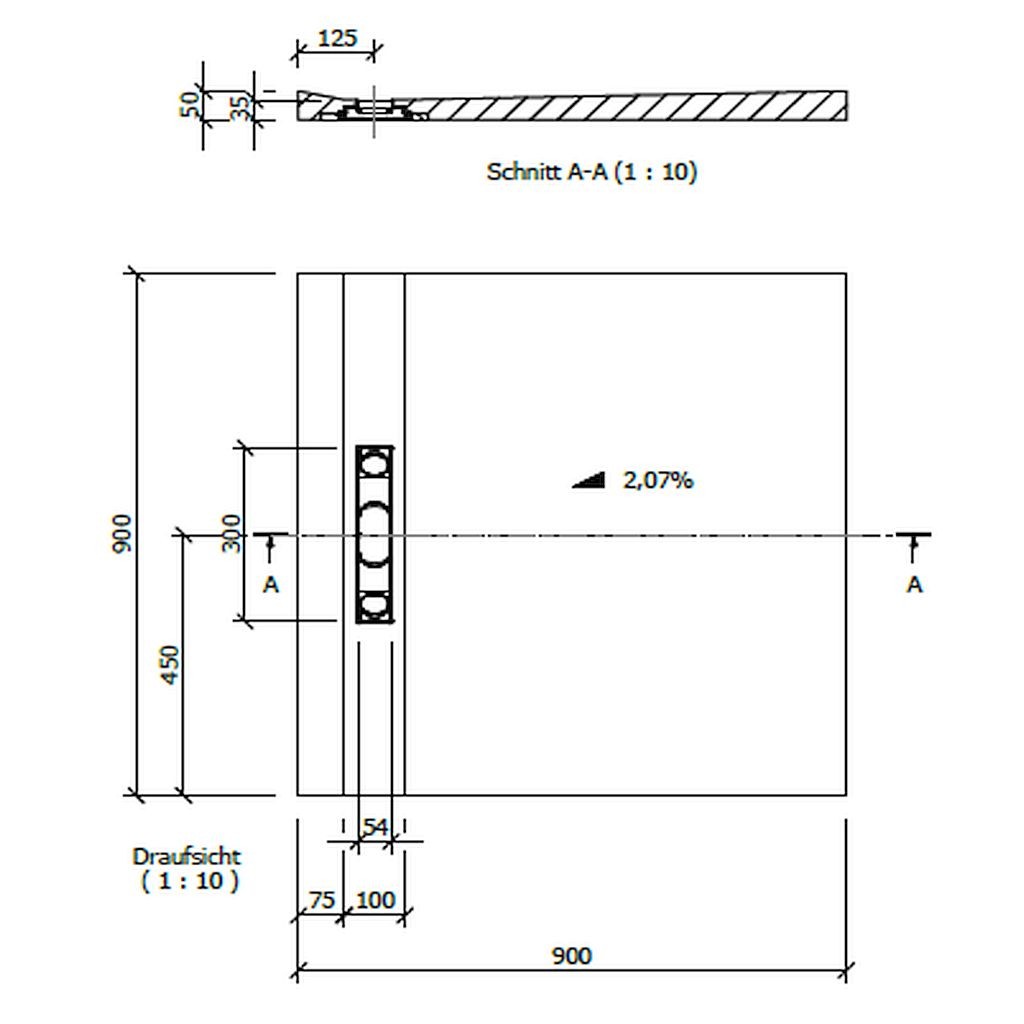 wedi Fundo Riolito | Bodenelement QUADRAT | 900 x 900 x 50 mm Lange Rinne