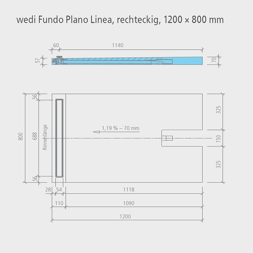 wedi Fundo Plano Linea  Bodenelement RECHTECKIG | 1200 x 800 x 70 mm Lange Rinne