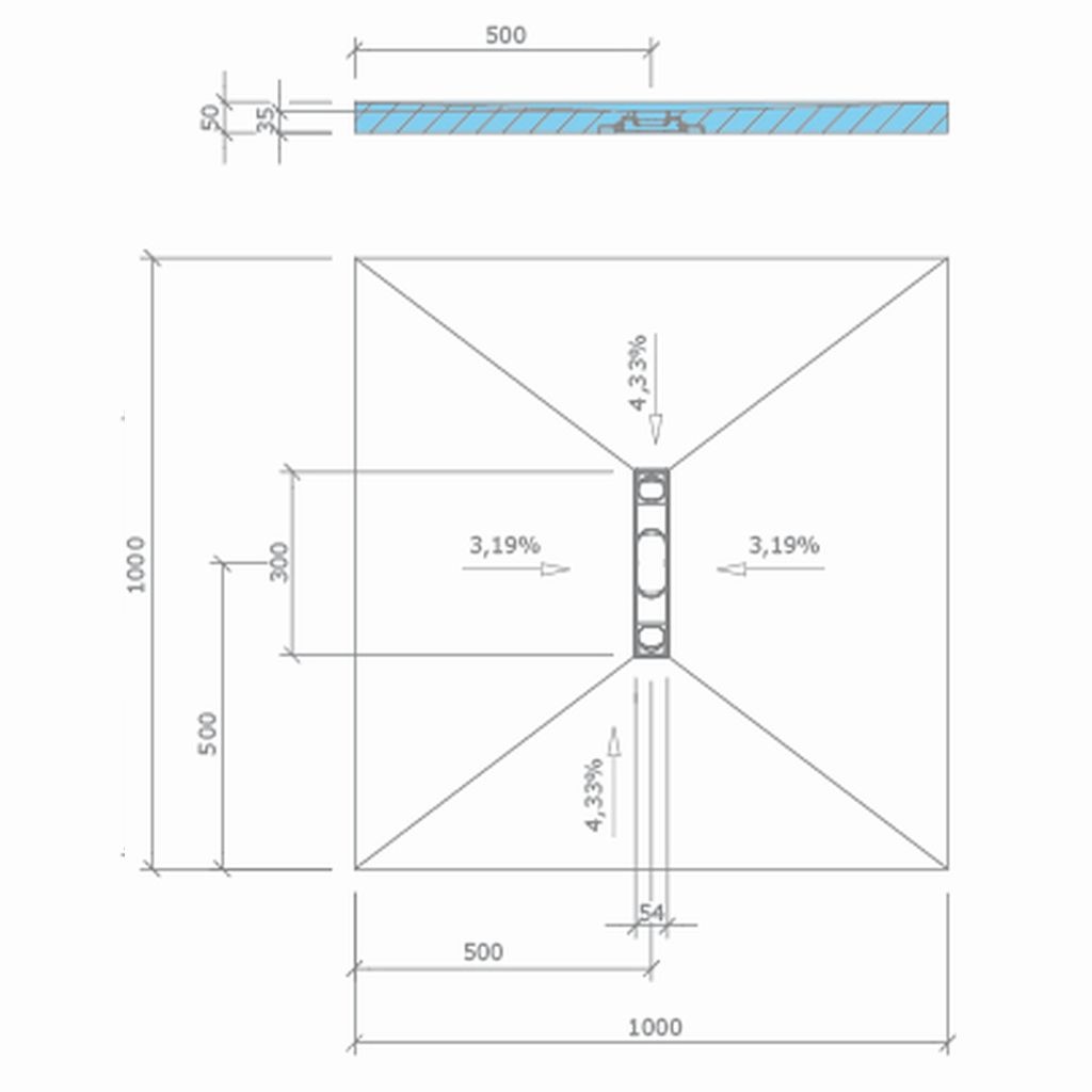wedi Fundo Riofino QUADRATISCH | ZENTRAL | 1200 x 1200 x 50 mm