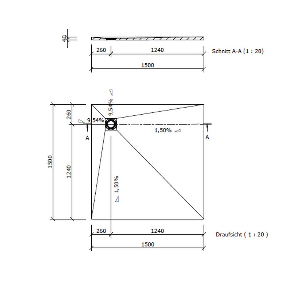 Wedi Fundo Primo Bodenelement QUADRATISCH | 900 x 900 x 40 mm