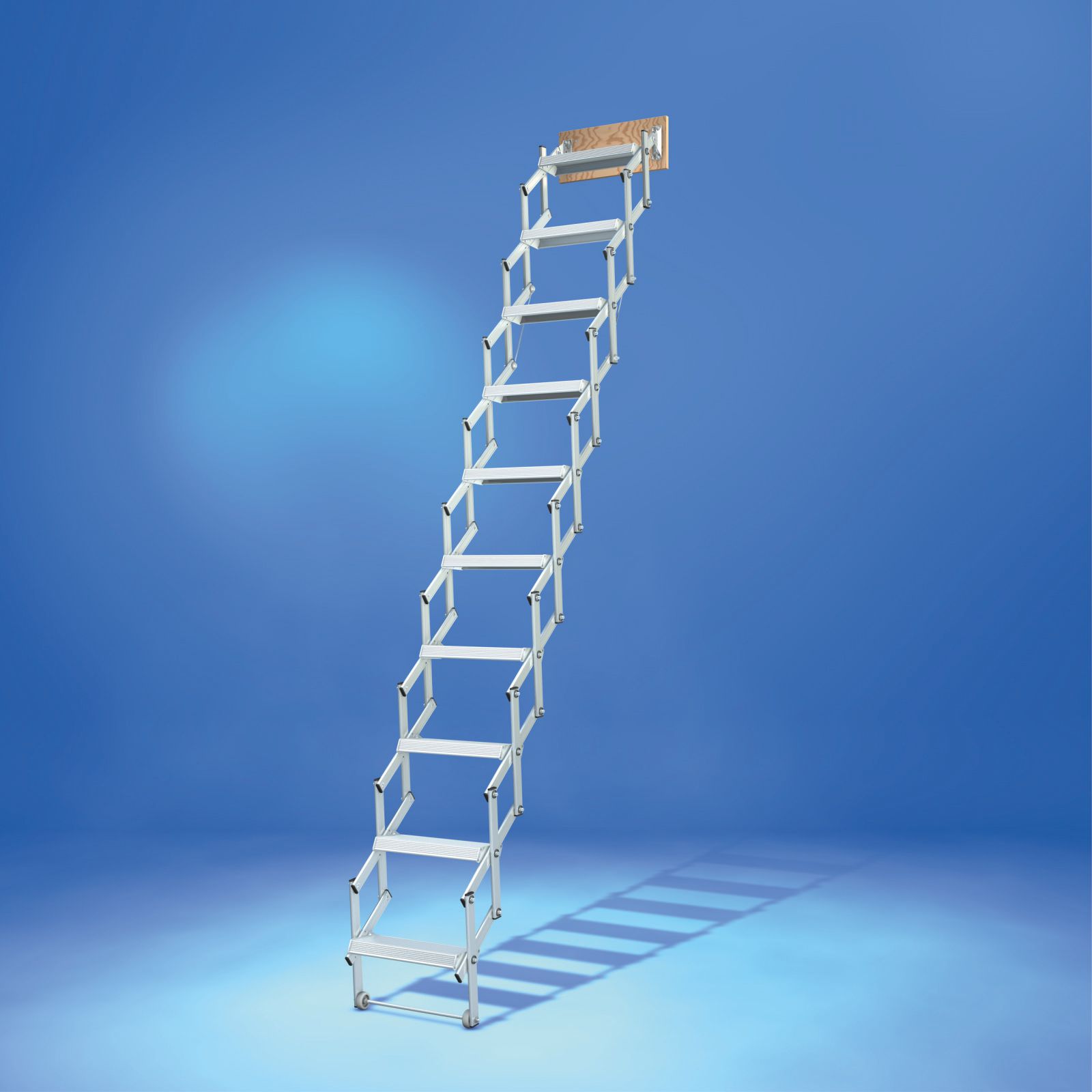 Wellhöfer Bodentreppe Aluminium-Scherentreppe MIT Stirnbrett | WANDMONTAGE senkrecht