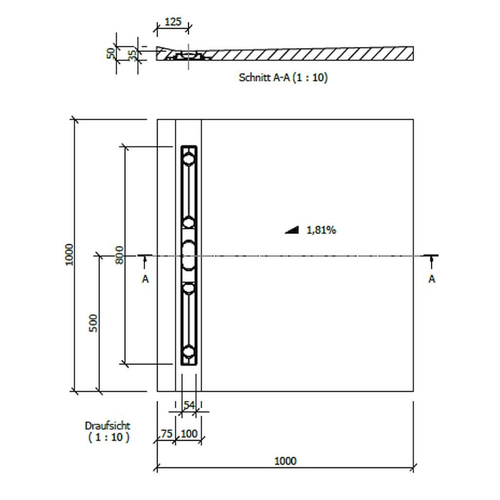 wedi Fundo Riolito | Bodenelement QUADRAT | 900 x 900 x 50 mm Lange Rinne