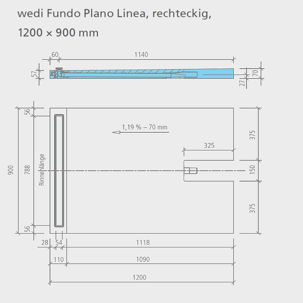 wedi Fundo Plano Linea  Bodenelement RECHTECKIG | 1200 x 800 x 70 mm Lange Rinne