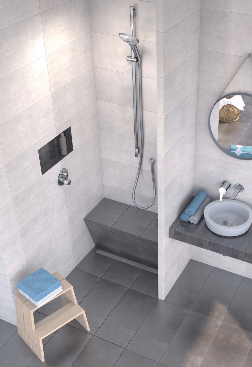 wedi Fundo Riolito Neo QUADRATISCH | 900 x 900 x 50 mm Lange Rinne