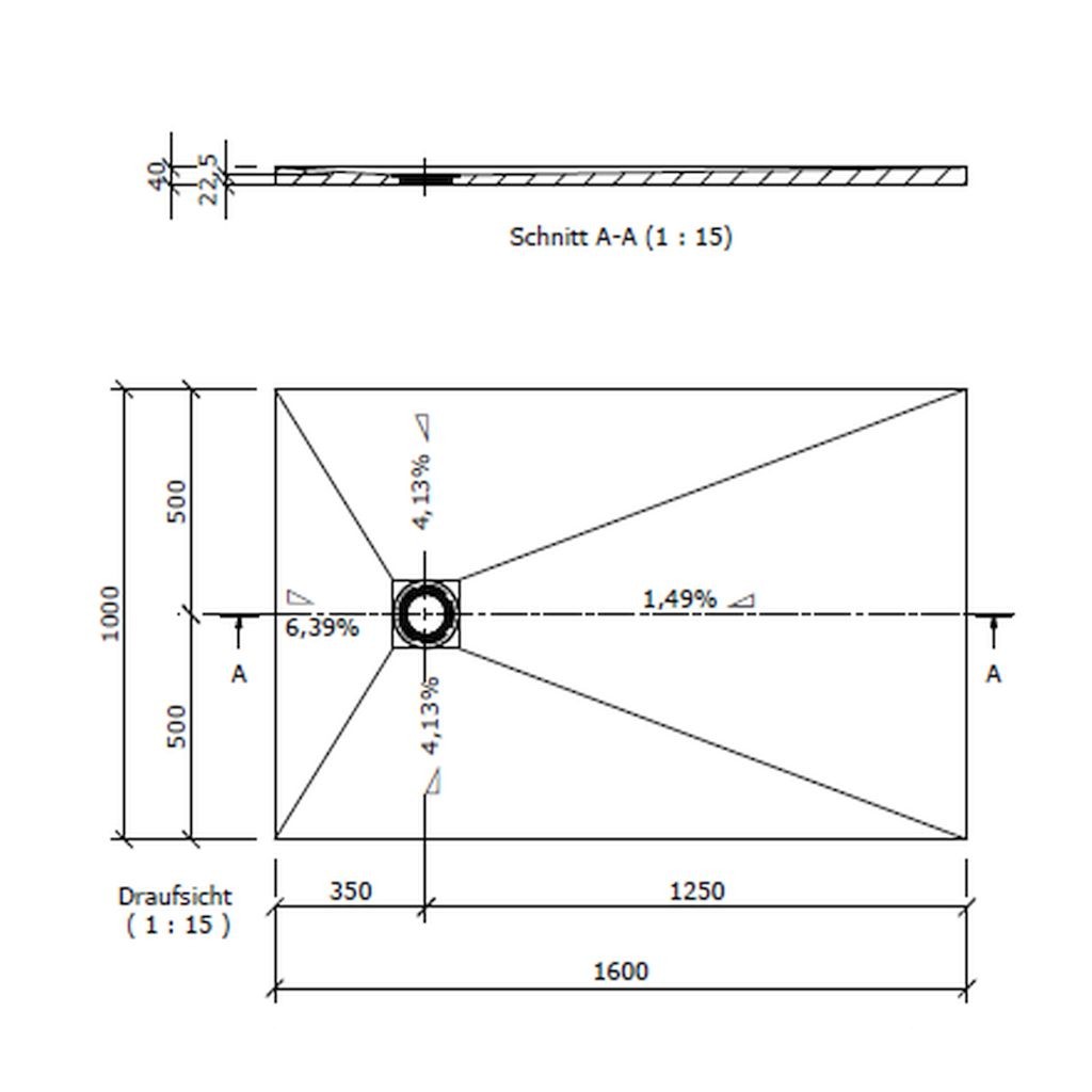 wedi Fundo Primo Bodenelement RECHTECKIG | 1200 x 900 x 40 mm