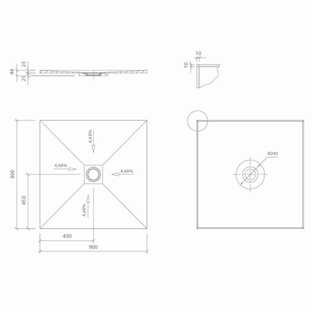 wedi Fundo Top Slim-Kit | Komplett-Bausatz | 900 x 900 x 23 mm
