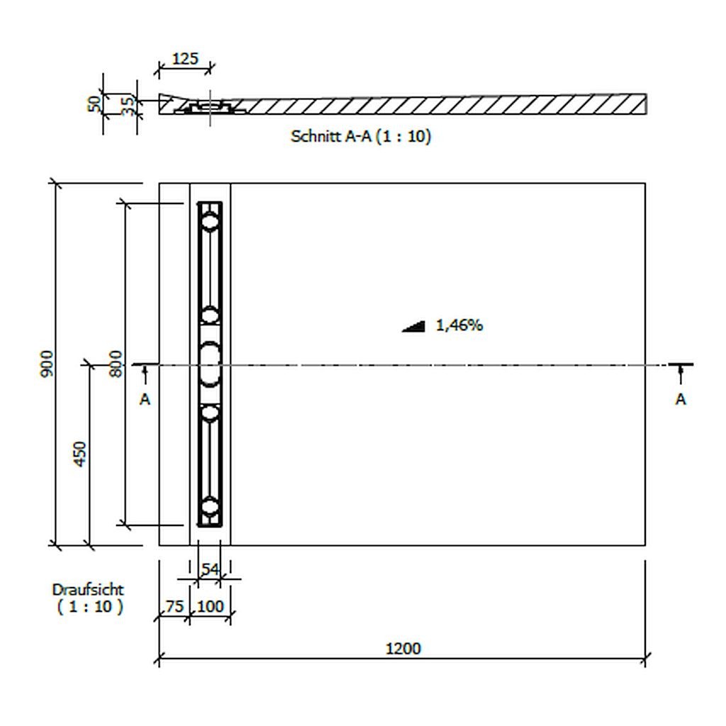 wedi Fundo Riolito | Bodenelement RECHTECKIG  | 1200 x 800 x 50 mm | Mit SEITLICH