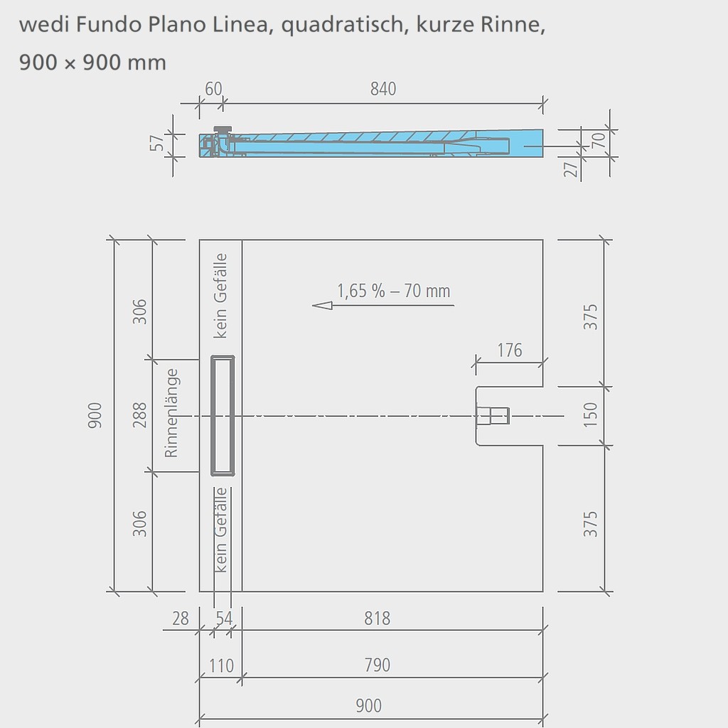 wedi Fundo Plano Linea Bodenelement QUADRATISCH | KURZE RINNE