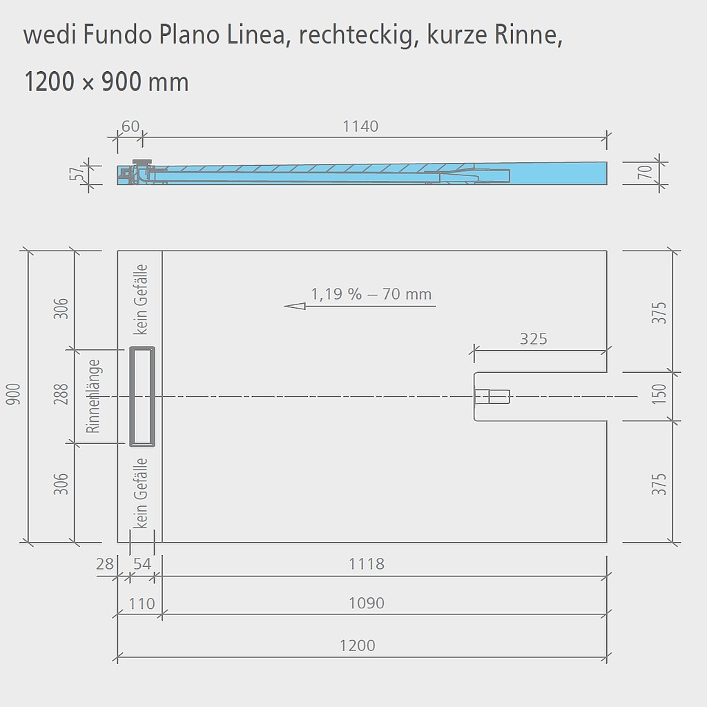 wedi Fundo Plano Linea  Bodenelement RECHTECKIG | 1200 x 800 x 70 mm Lange Rinne