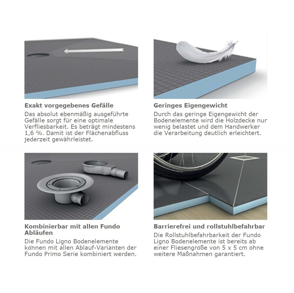 wedi Fundo Ligno Plus Bodenelement QUADRATISCH | 1500 x 1500 x 23 mm