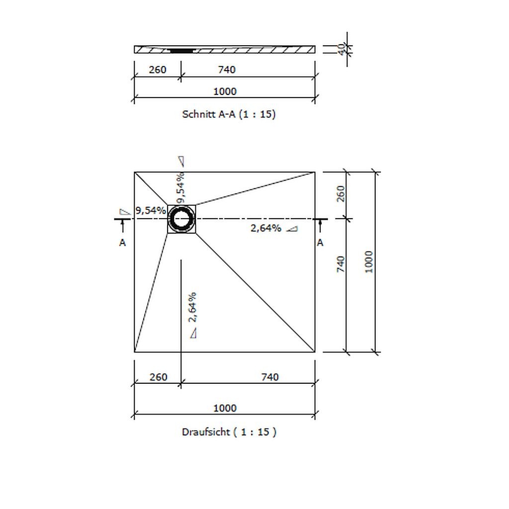 Wedi Fundo Primo Bodenelement QUADRATISCH | 900 x 900 x 40 mm