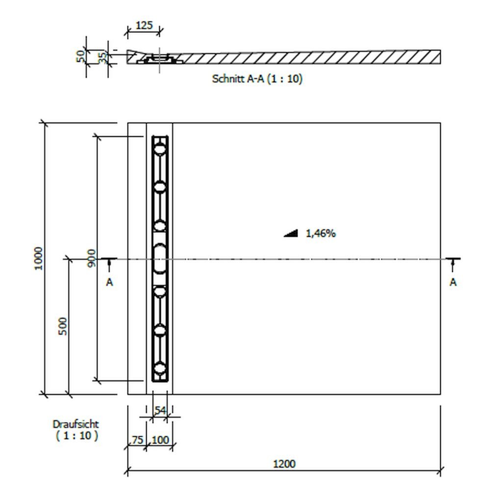 wedi Fundo Riolito | Bodenelement RECHTECKIG  | 1200 x 800 x 50 mm | Mit SEITLICH